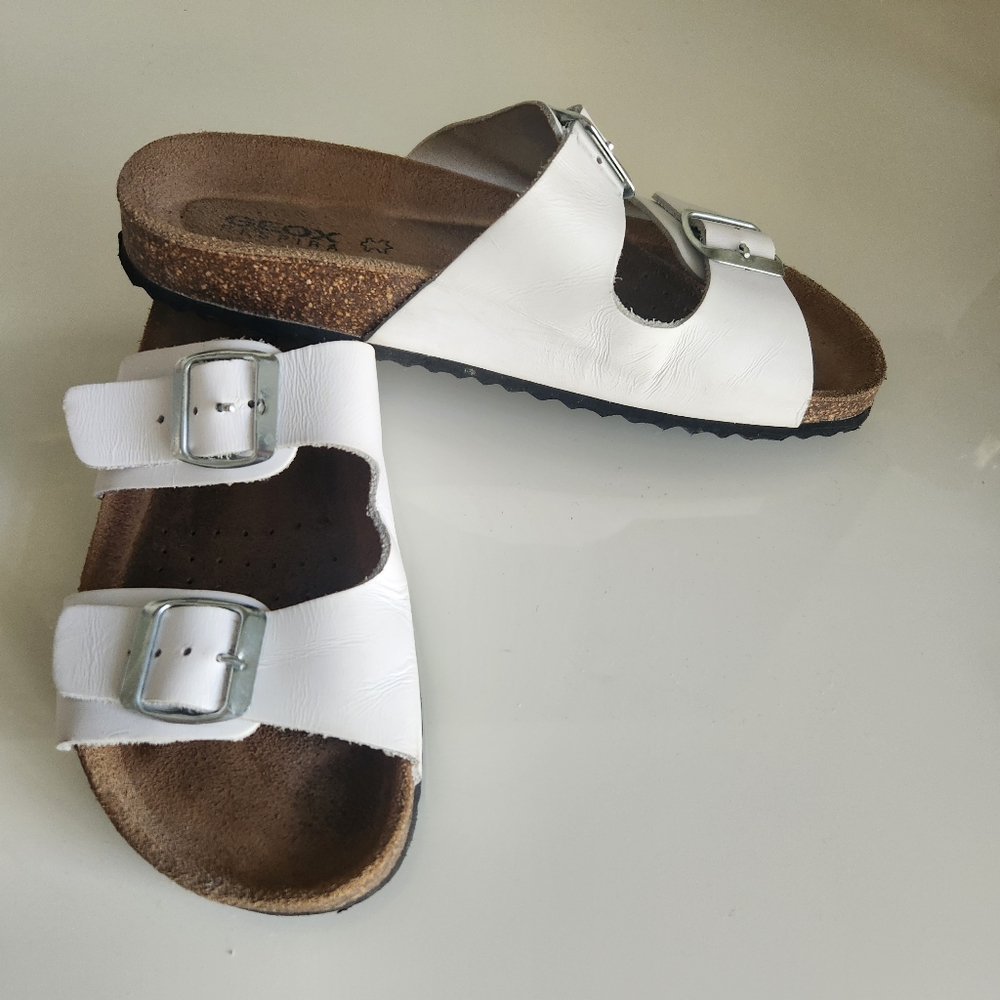 Geox Genuine Leather White Double Buckle Sandals